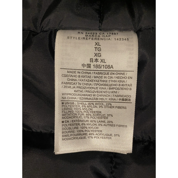 Gap Mens Coat Extra-Large Black Heavy Wool Blend Faux Fur Collar Hooded Jacket - Picture 10 of 16